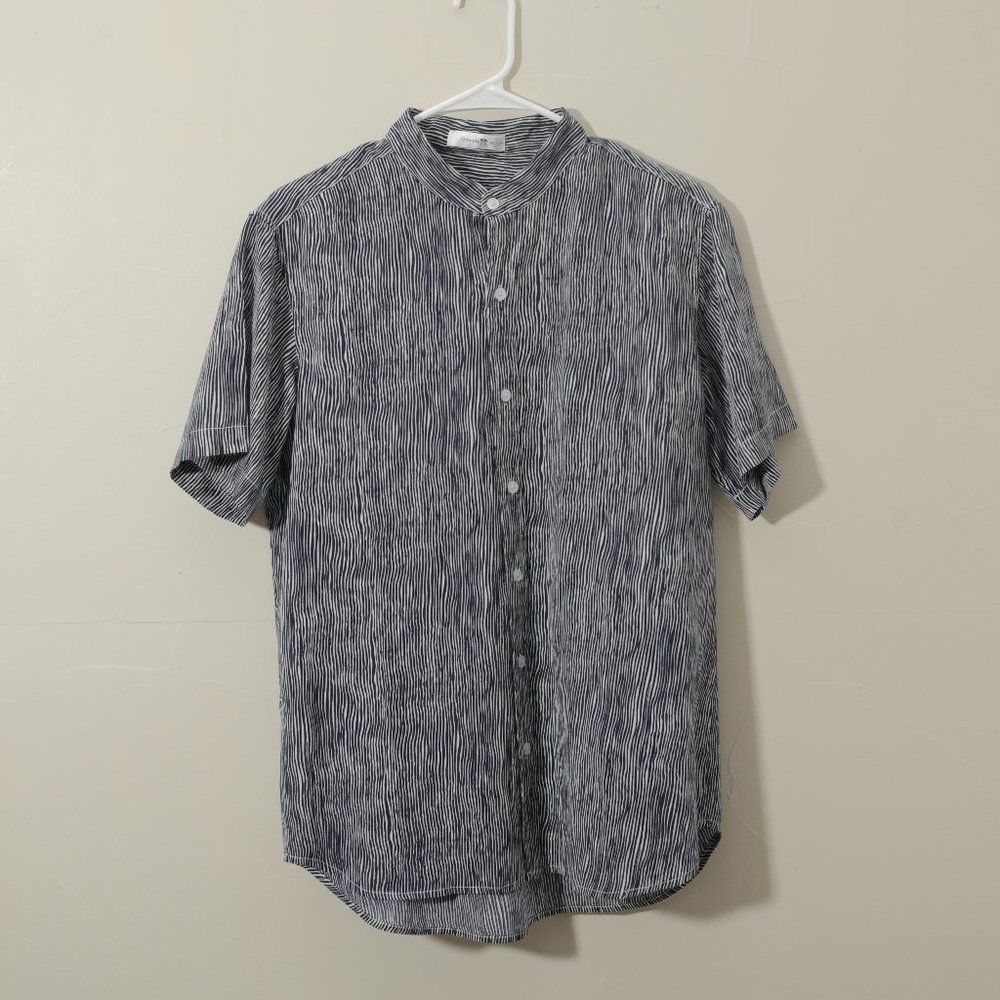 CharmkpR Striped Short Sleeve Button Up No Collar